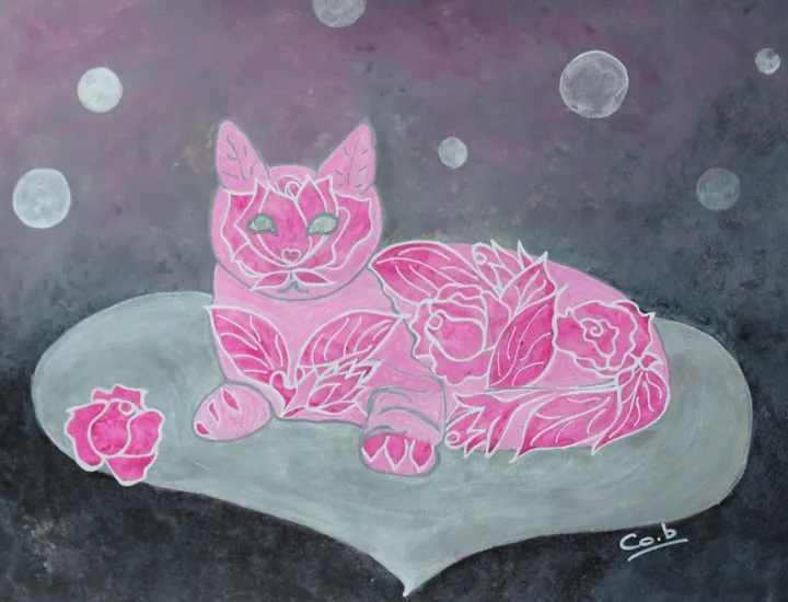 Chat-aux-roses, artwork by Corinne Brossier