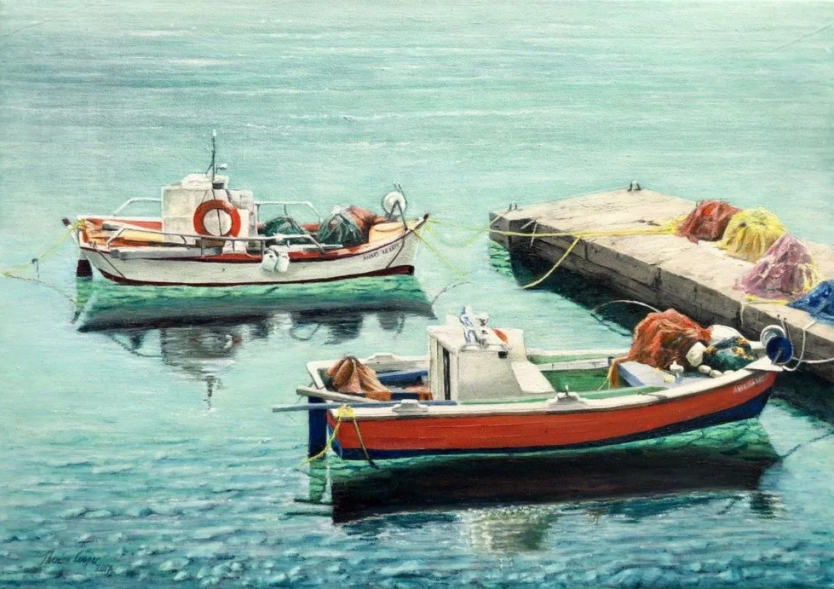 Trish's Harbour, Greece V2, artwork by Theresa Cooper