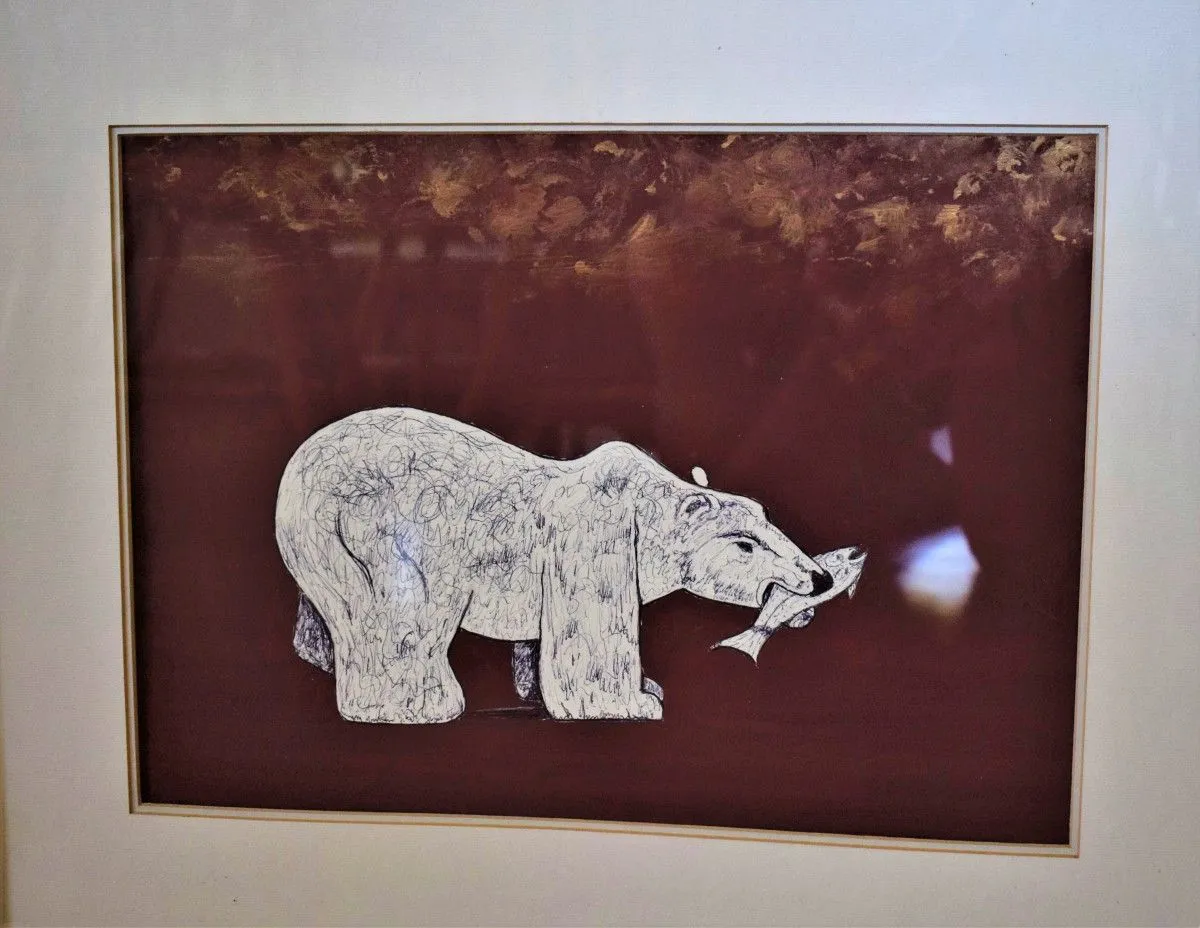 Ours et saumon, œuvre de Denis Roucau
