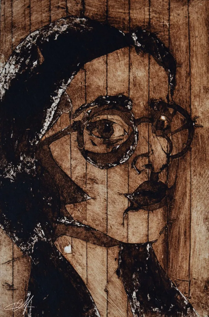 ~Self portait (3)-printmaking, artwork by Olimpia Mazzei