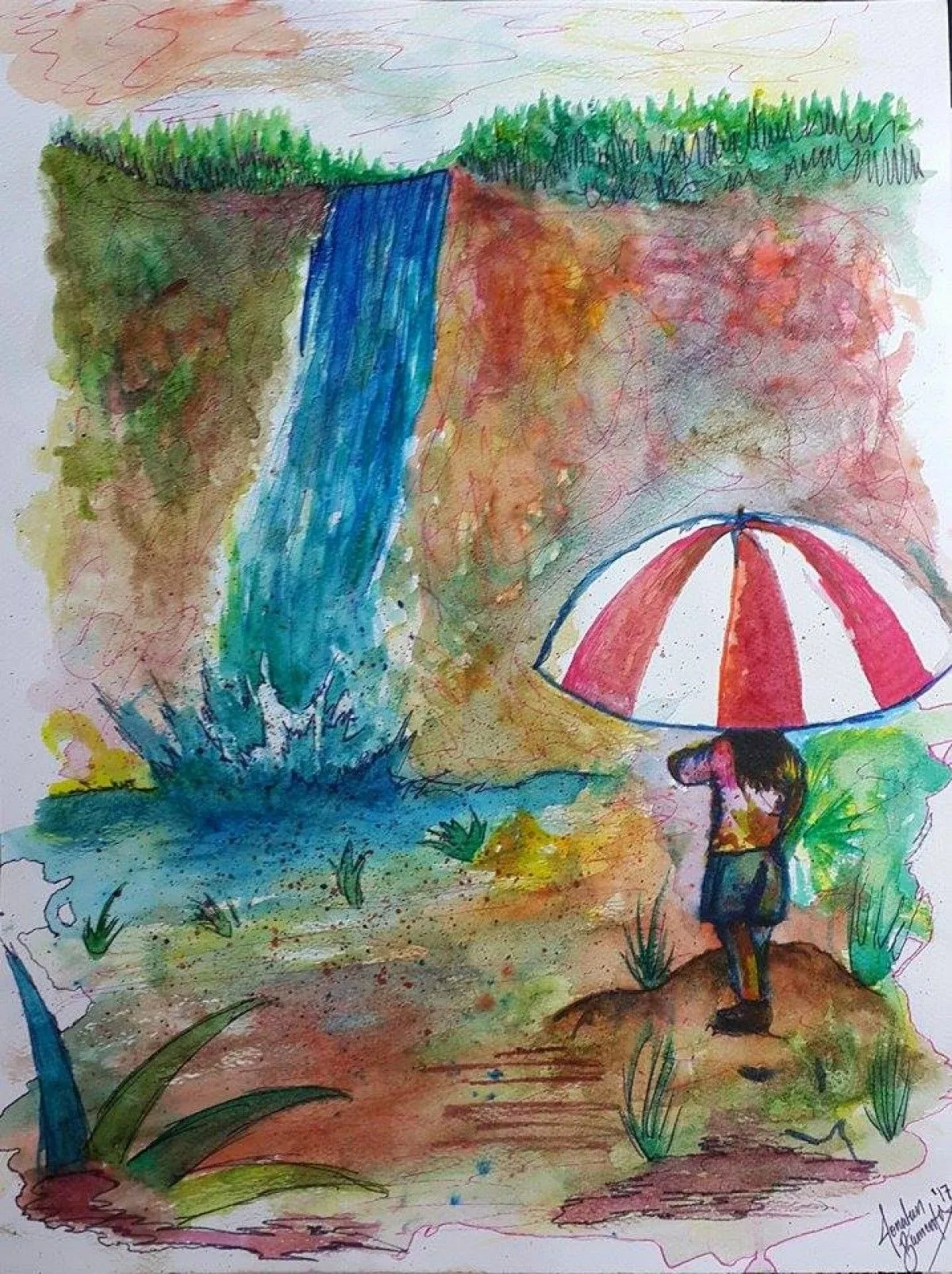Andrea con Paraguas, artwork by Aziel Barrientos