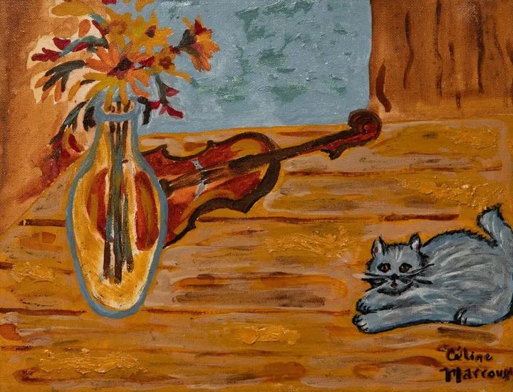 Le violon et le chat, œuvre de Céline Marcoux