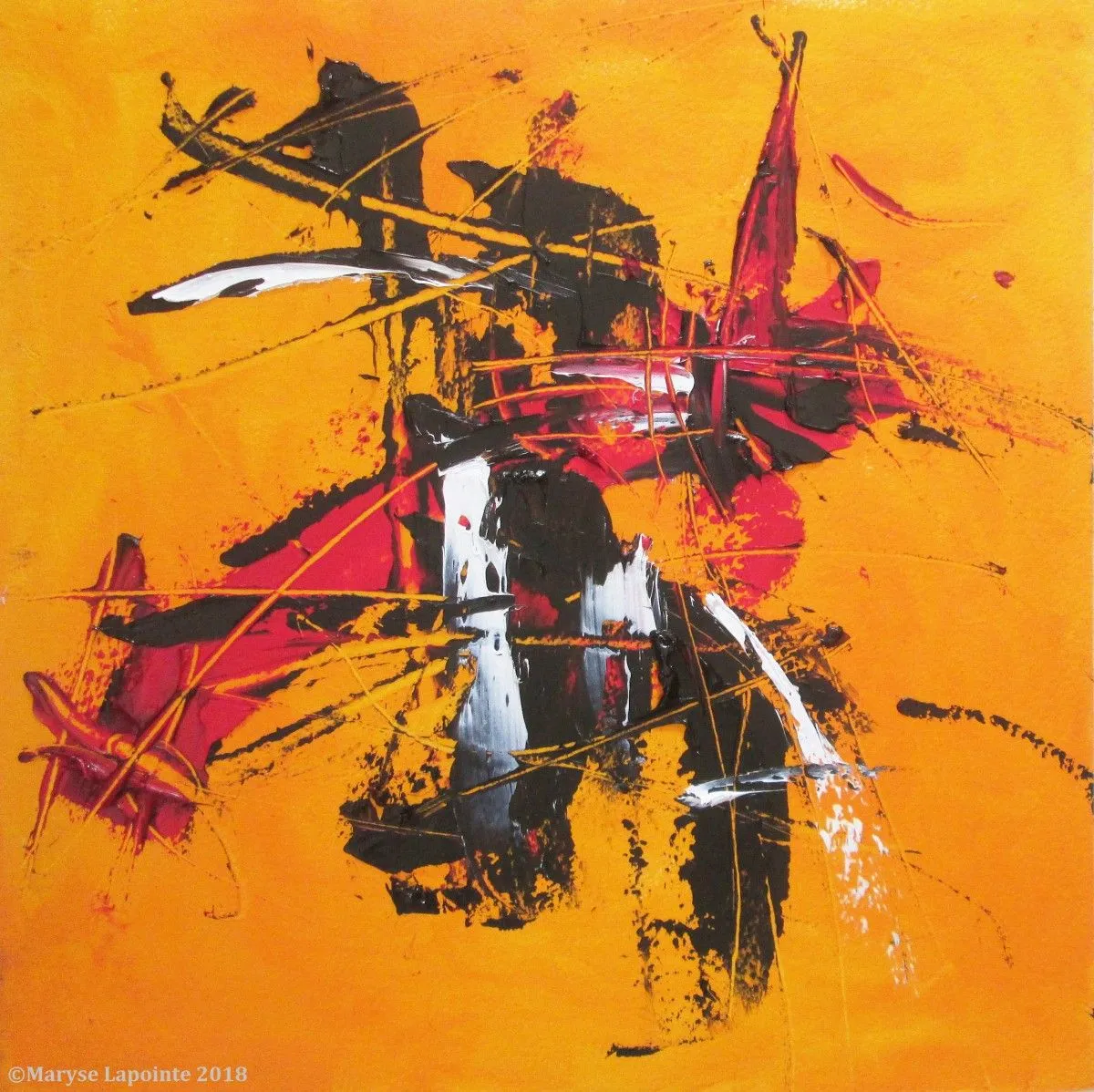 Fragments sur fond orange 1 - 2018 (vendu), artwork by Maryse Lapointe