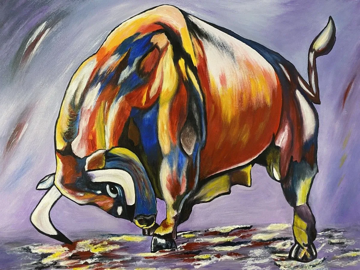 taureau coloré, œuvre de Anne Antoine