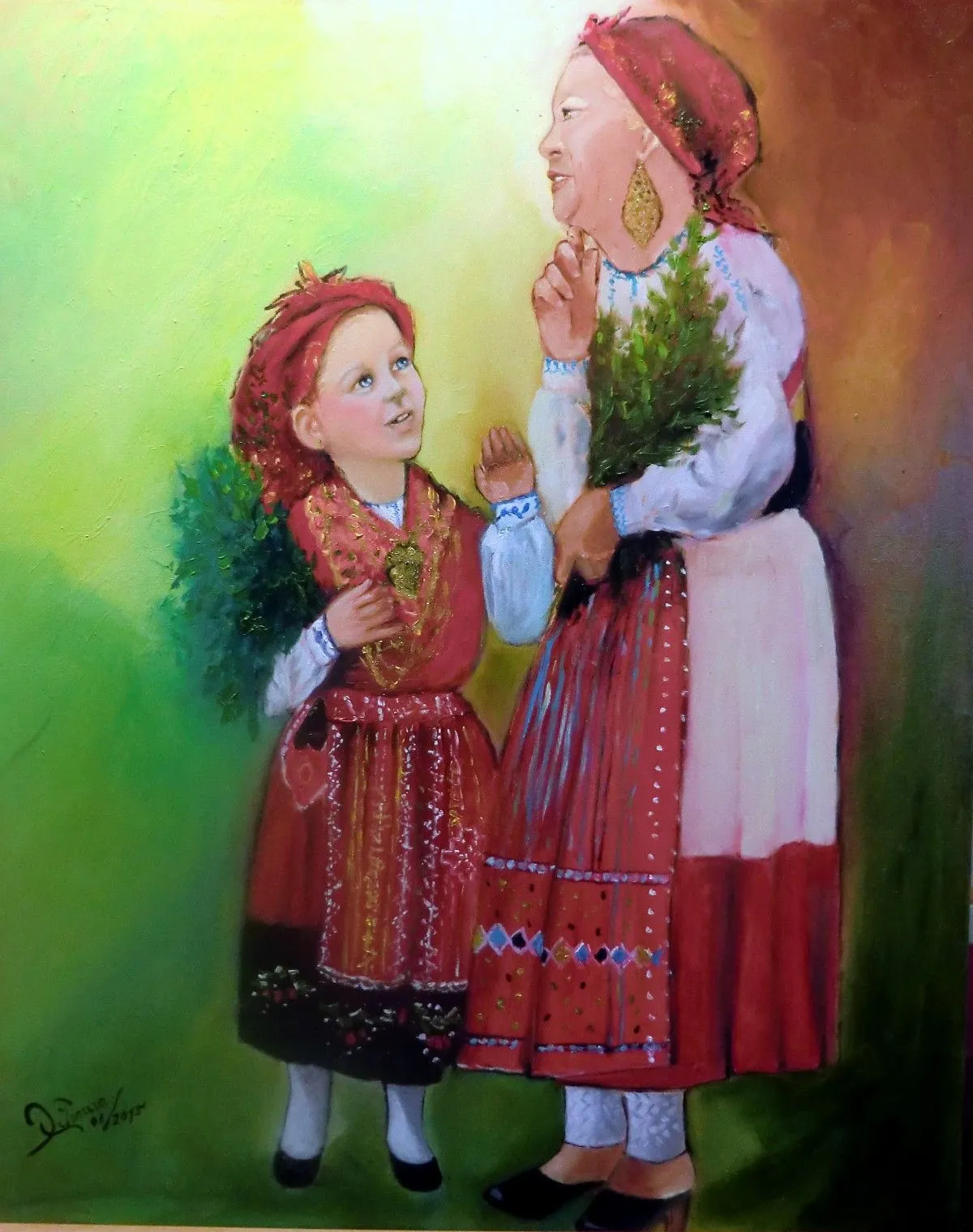 Granny and grandaughter, artwork by Isaura XAvier Campos