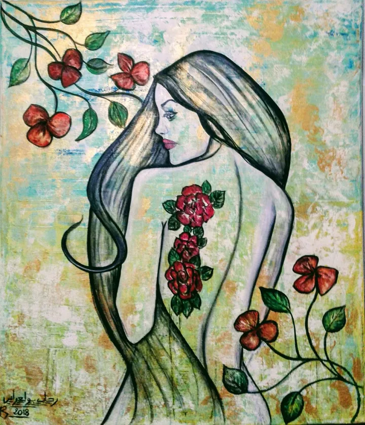 Femme et fleurs, artwork by Rihab Boulares