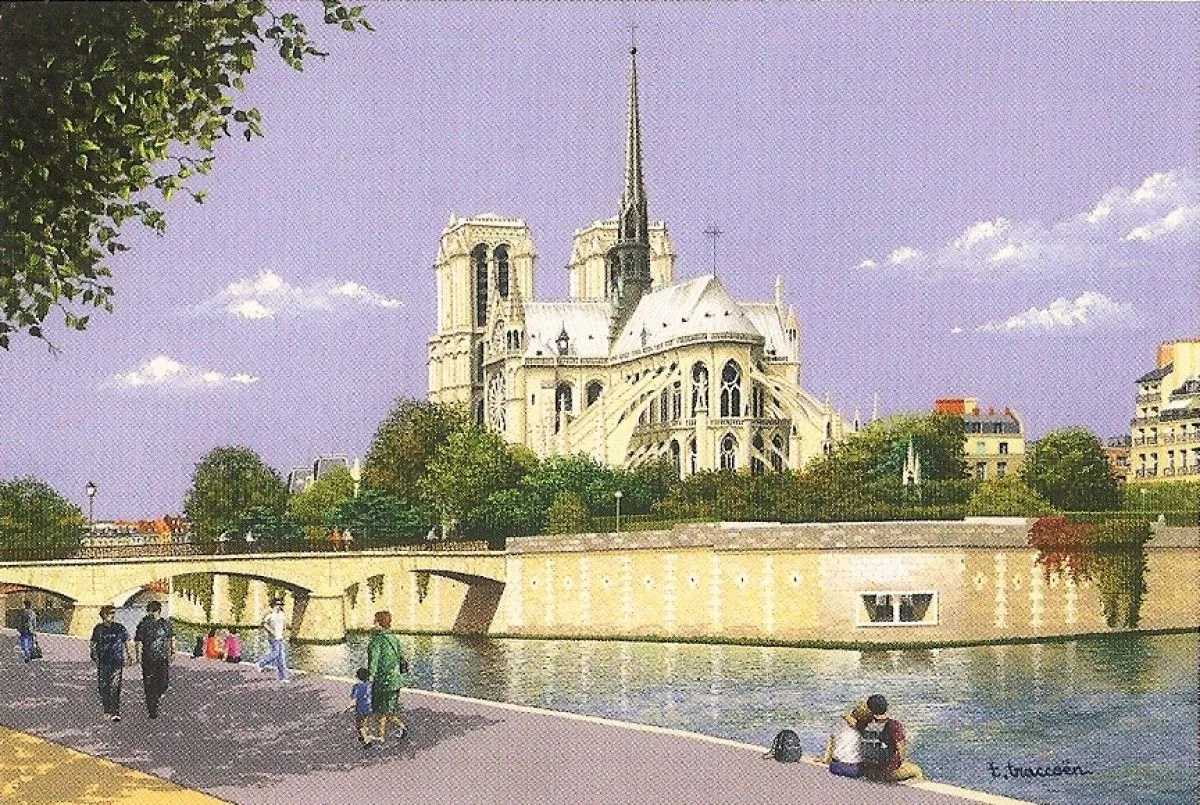 Paris, Notre Dame ( postal card ), artwork by Thierry Traccoën