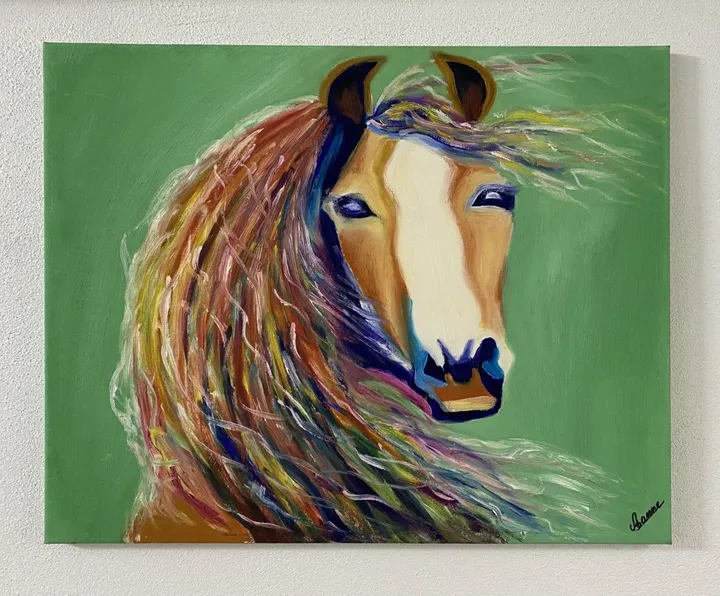 Cheval fou coloré, œuvre de Anne Antoine