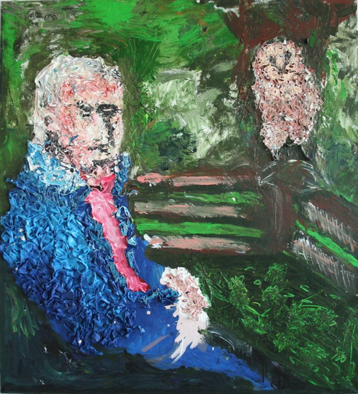 On the border - portrait of my father with an owl, artwork by Veronika Opavska
