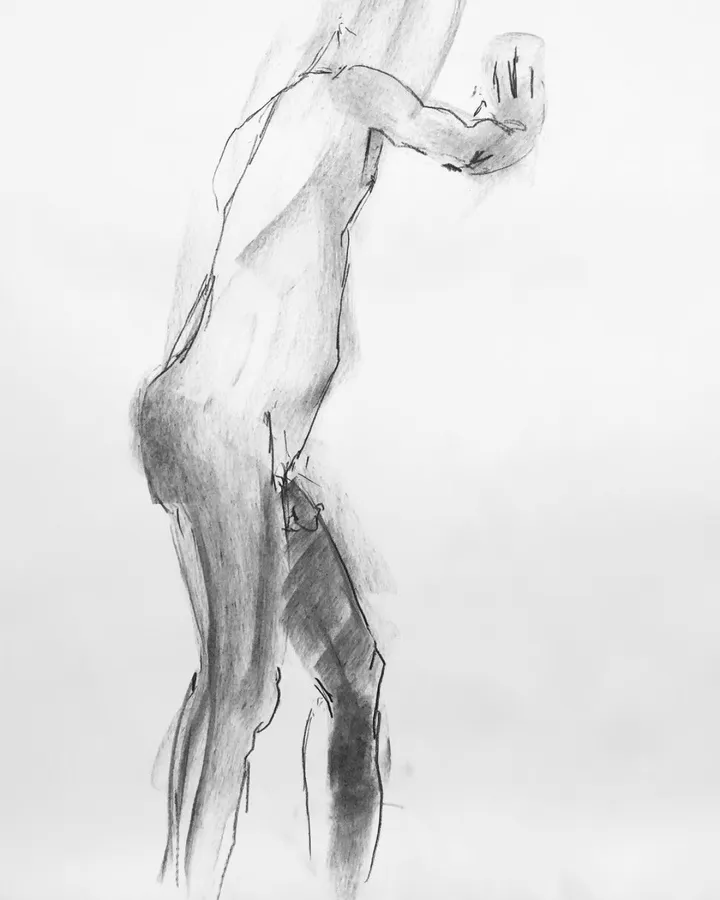 Drawing of fleating man, artwork by Gabriel Bouffard