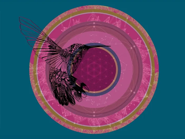 Hummingbird Happiness Mandala, œuvre de Karin Roberts