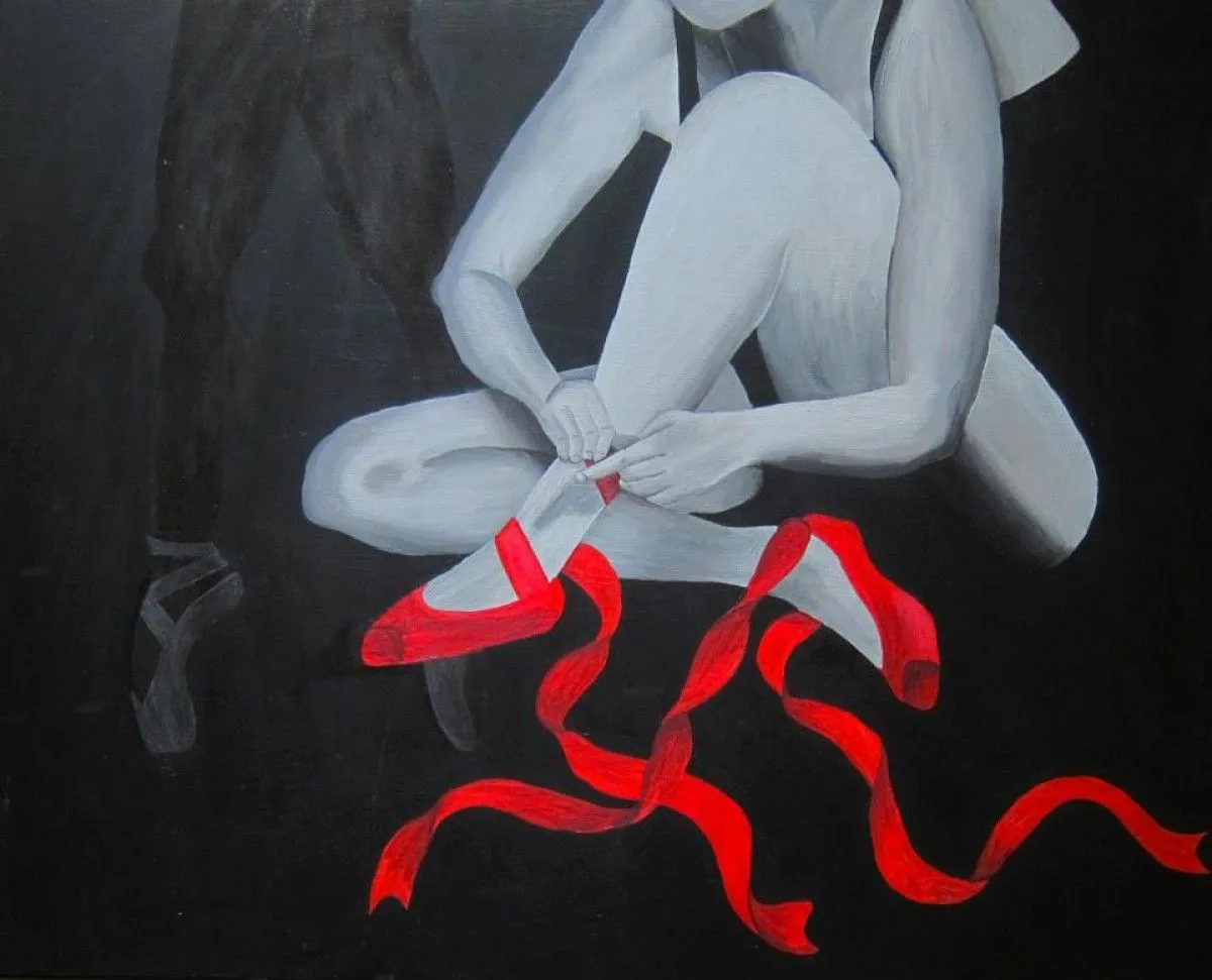Red ballet shoes, artwork by Gabrielle Paquette