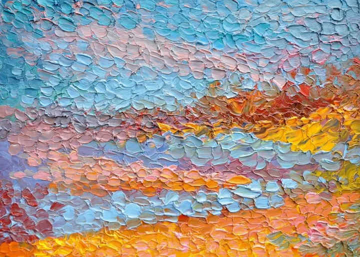 Sunset on the river, artwork by Olga Bezhina