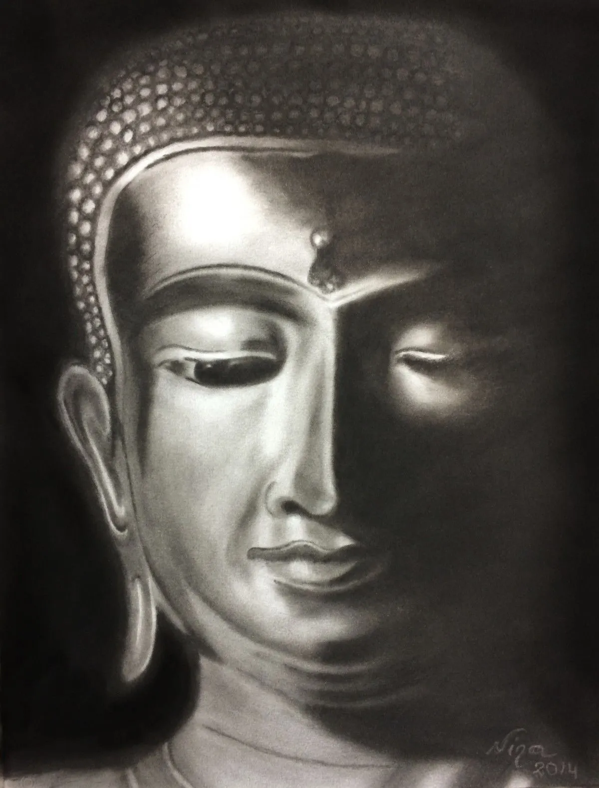 Bouddha en contre-jour, œuvre de Nina (Nadine Pillet)