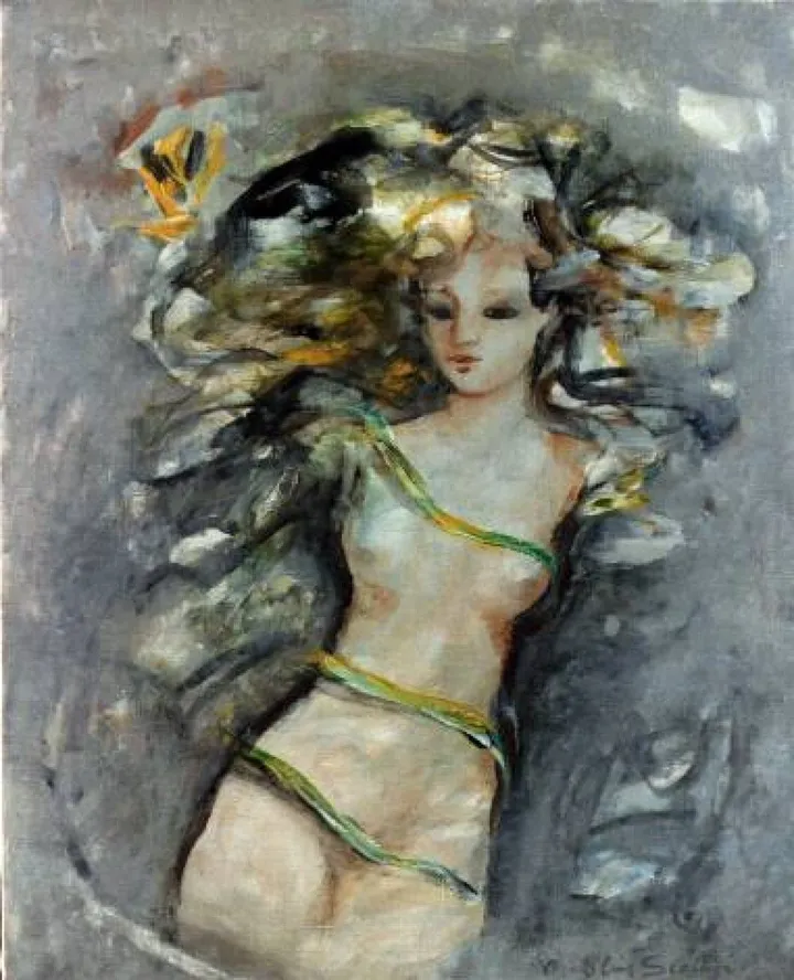 La femme enrubannée., œuvre de Madeleine Scellier