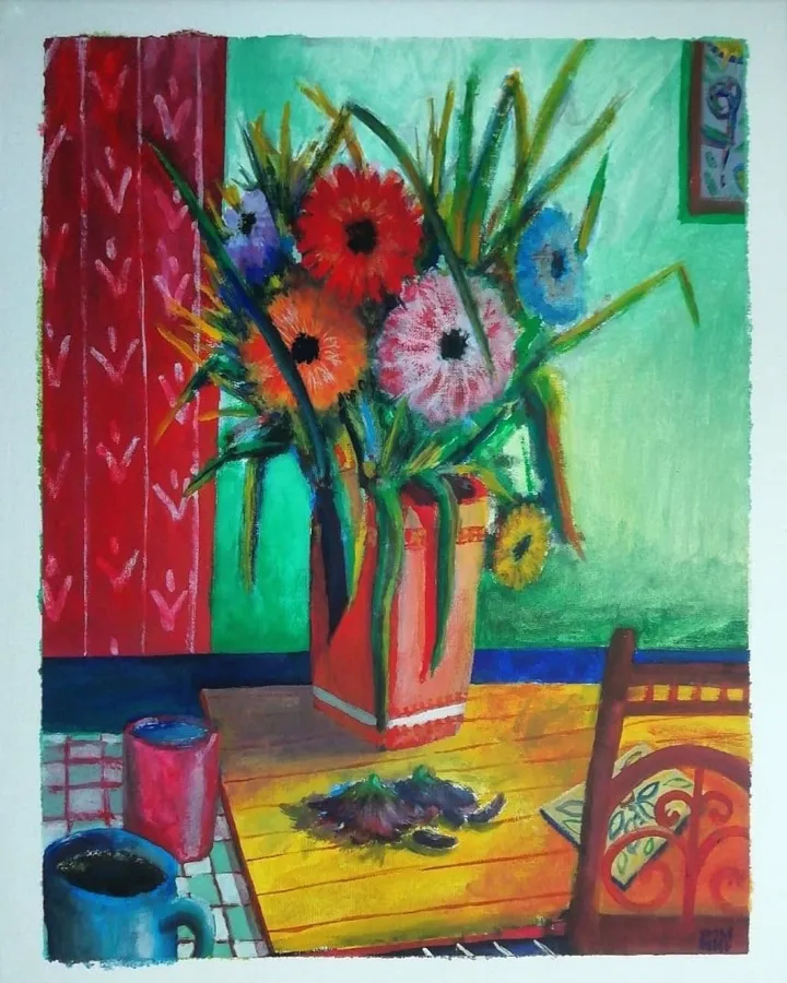 Bodegón en Verde (Gerberas para Yolanda), œuvre de Aziel Barrientos
