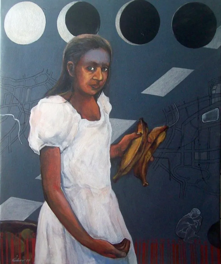 girl with banana, œuvre de Kishore Ghosh