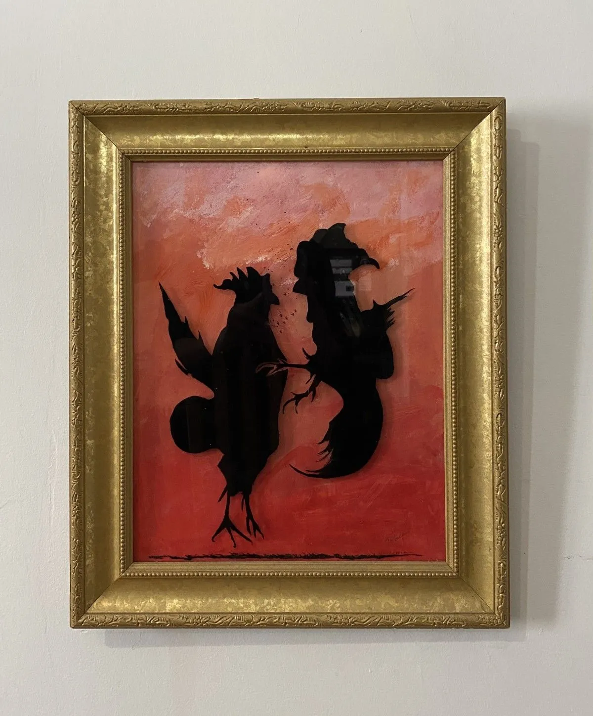 Silhouettes de coq sur vitre, artwork by Denis Roucau