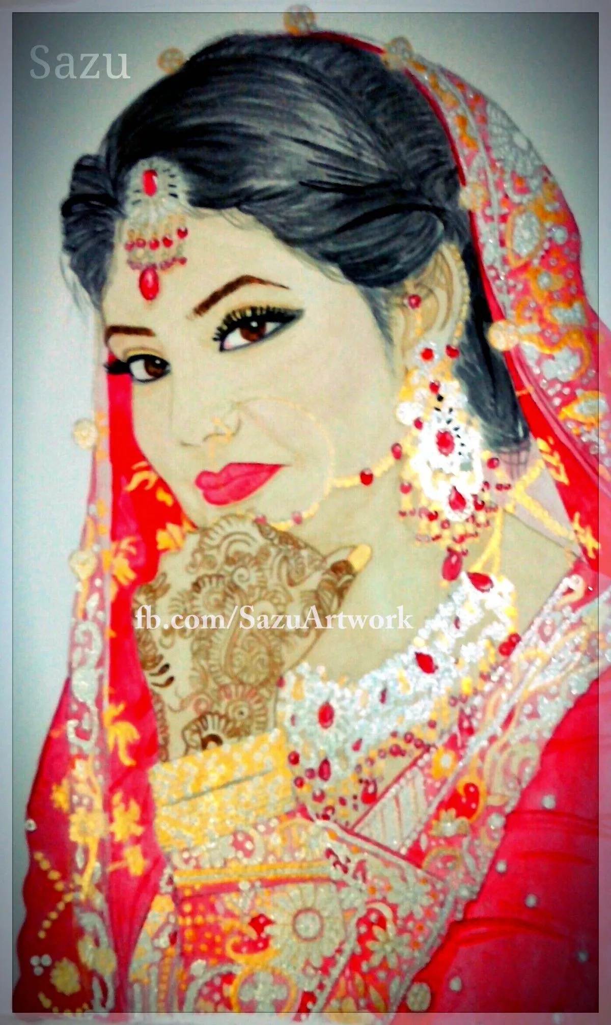 Watercolor Bridal Portrait, œuvre de Qandeel Khan