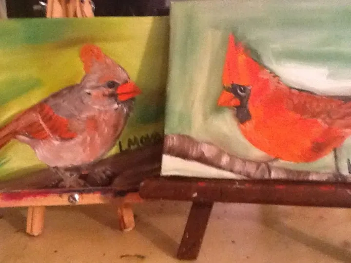 Mr and Mrs Cardinal, artwork by Ligia Moya