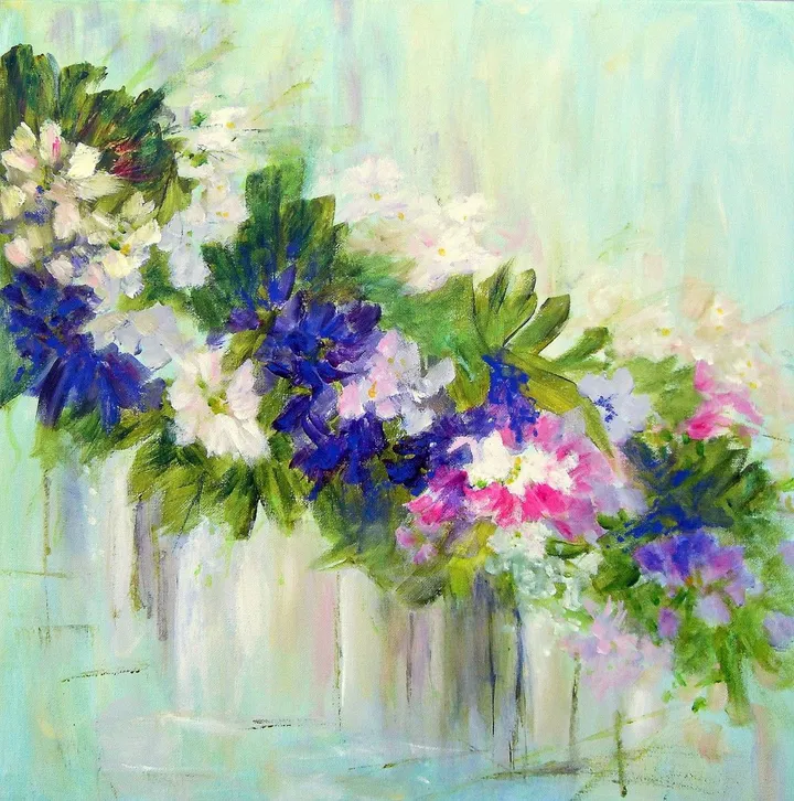 Flowers in Blue-White-Magenta, œuvre de Aase Lind