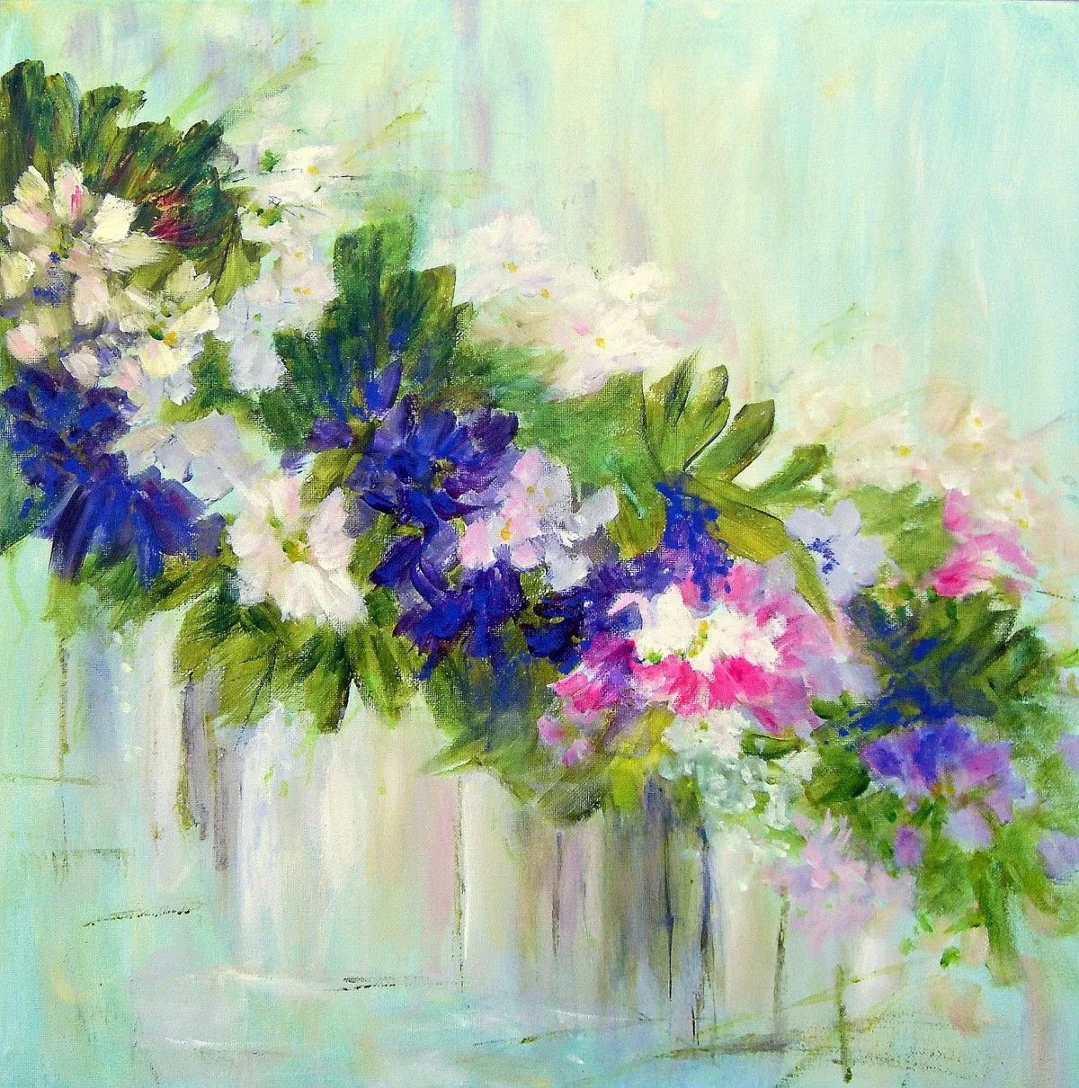Flowers in Blue-White-Magenta, œuvre de Aase Lind