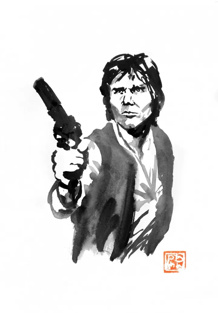 han solo fires, œuvre de pechane sumi-e