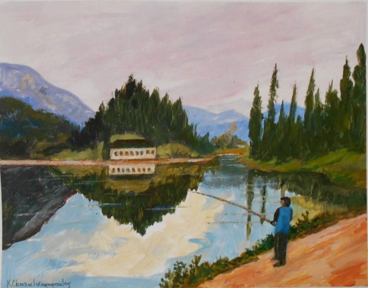 FISHING AT MOUNTAIN LAKE, artwork by Konstantinos Charalampopoulos