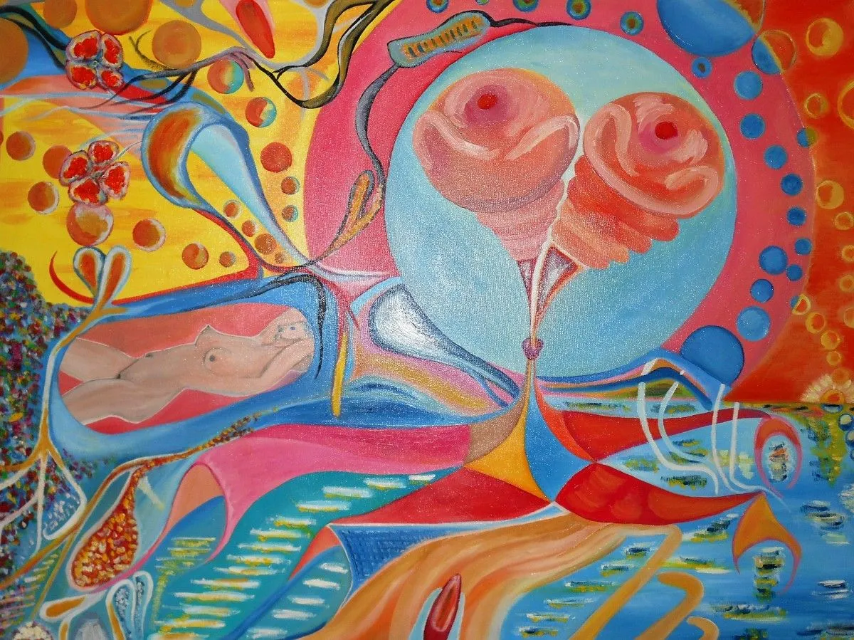 oil "Nackte und Kosmos", artwork by Hansjörg Hermann