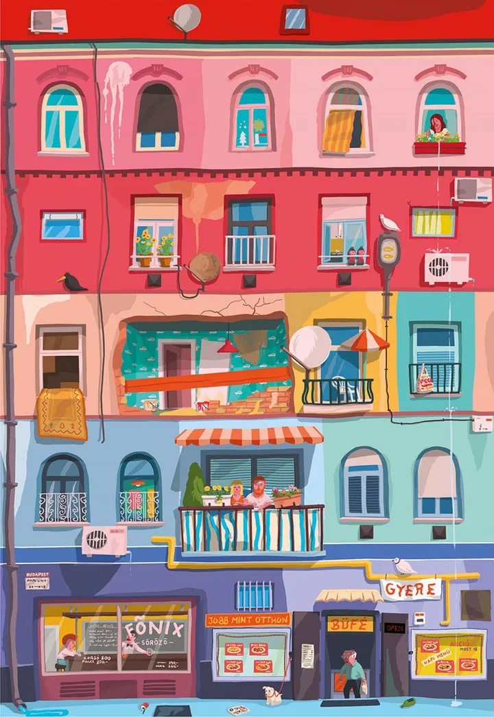 Budapest frontage, artwork by Zsolt Vidak