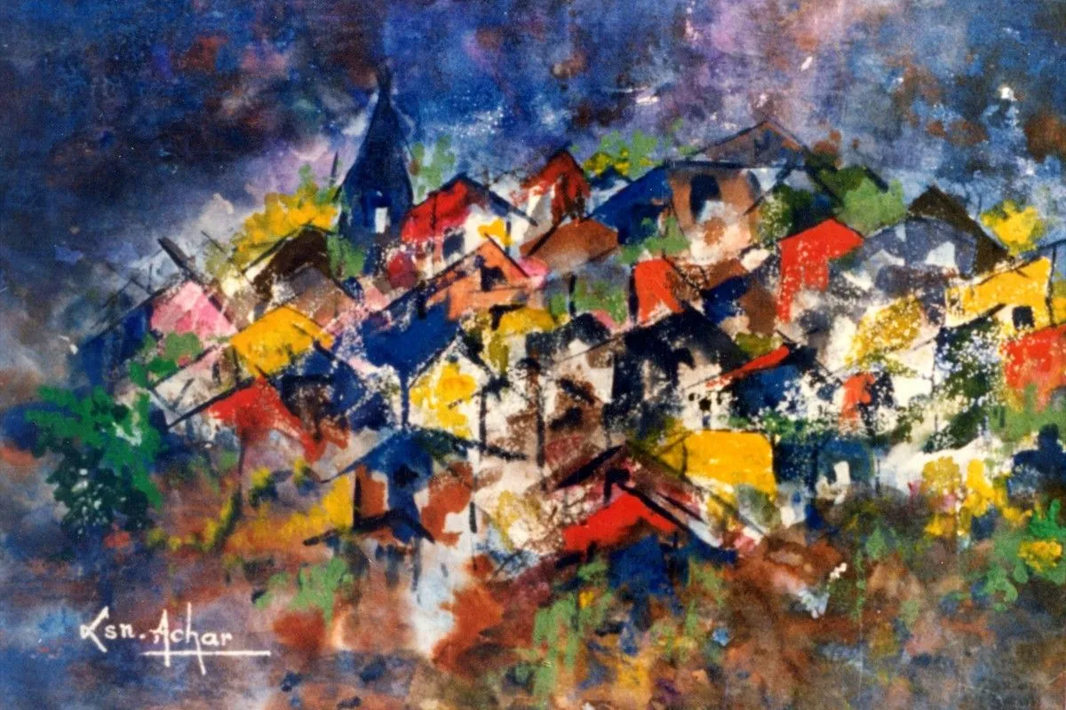 VILLAGE IN A VALLEY, artwork by LSN Achar