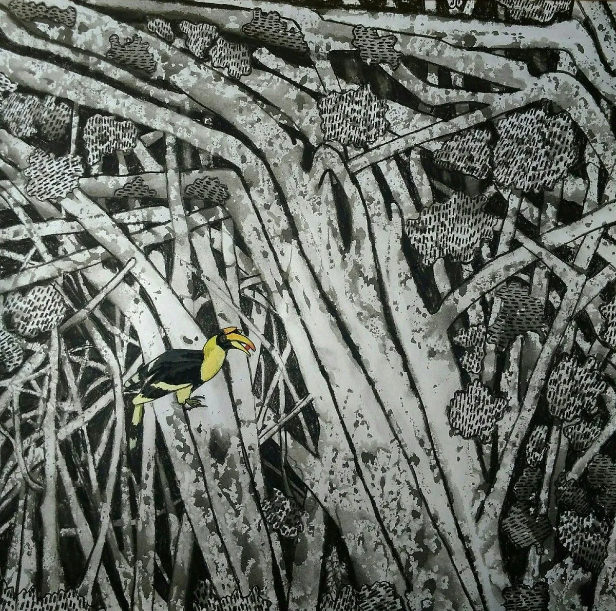 Mixed medium on paper, œuvre de Vinod Kumar