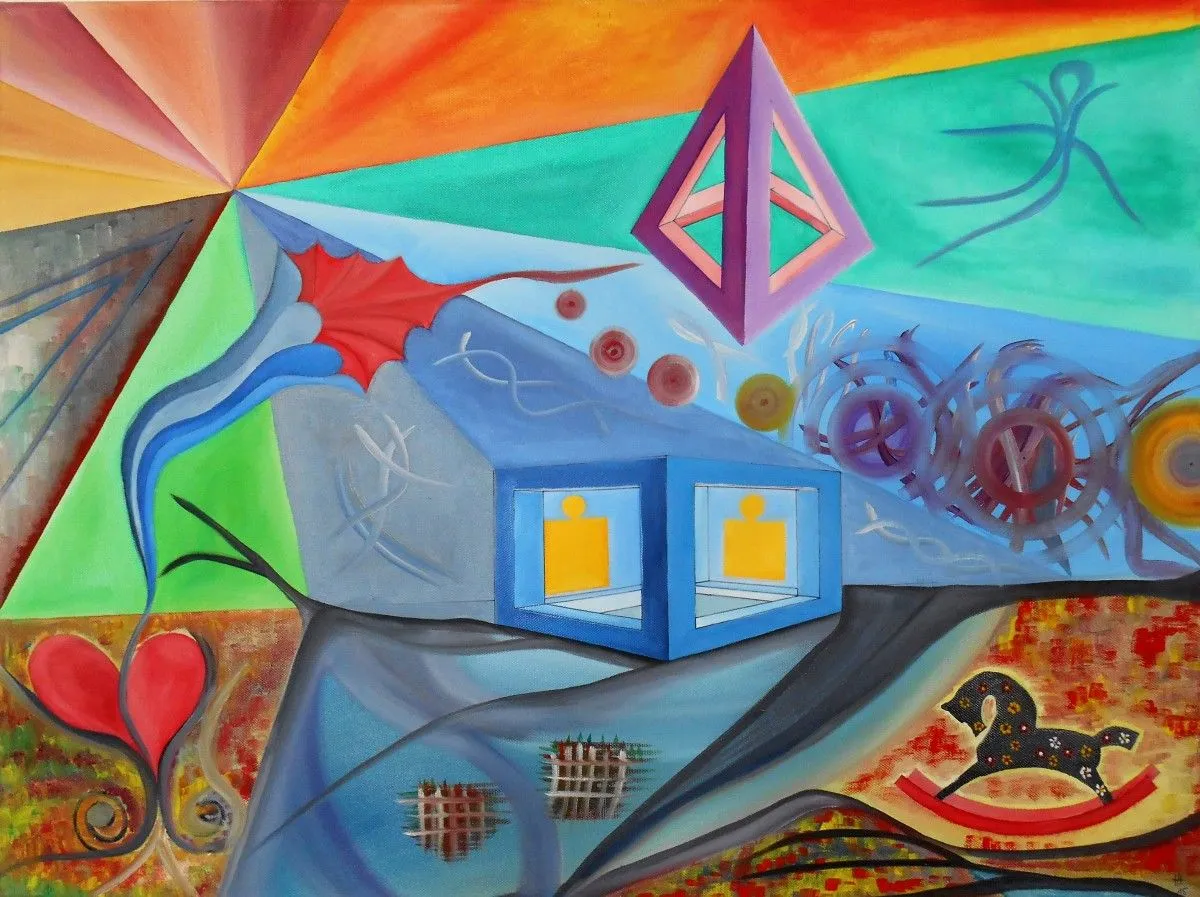 oil "Figuren im Strahl", artwork by Hansjörg Hermann