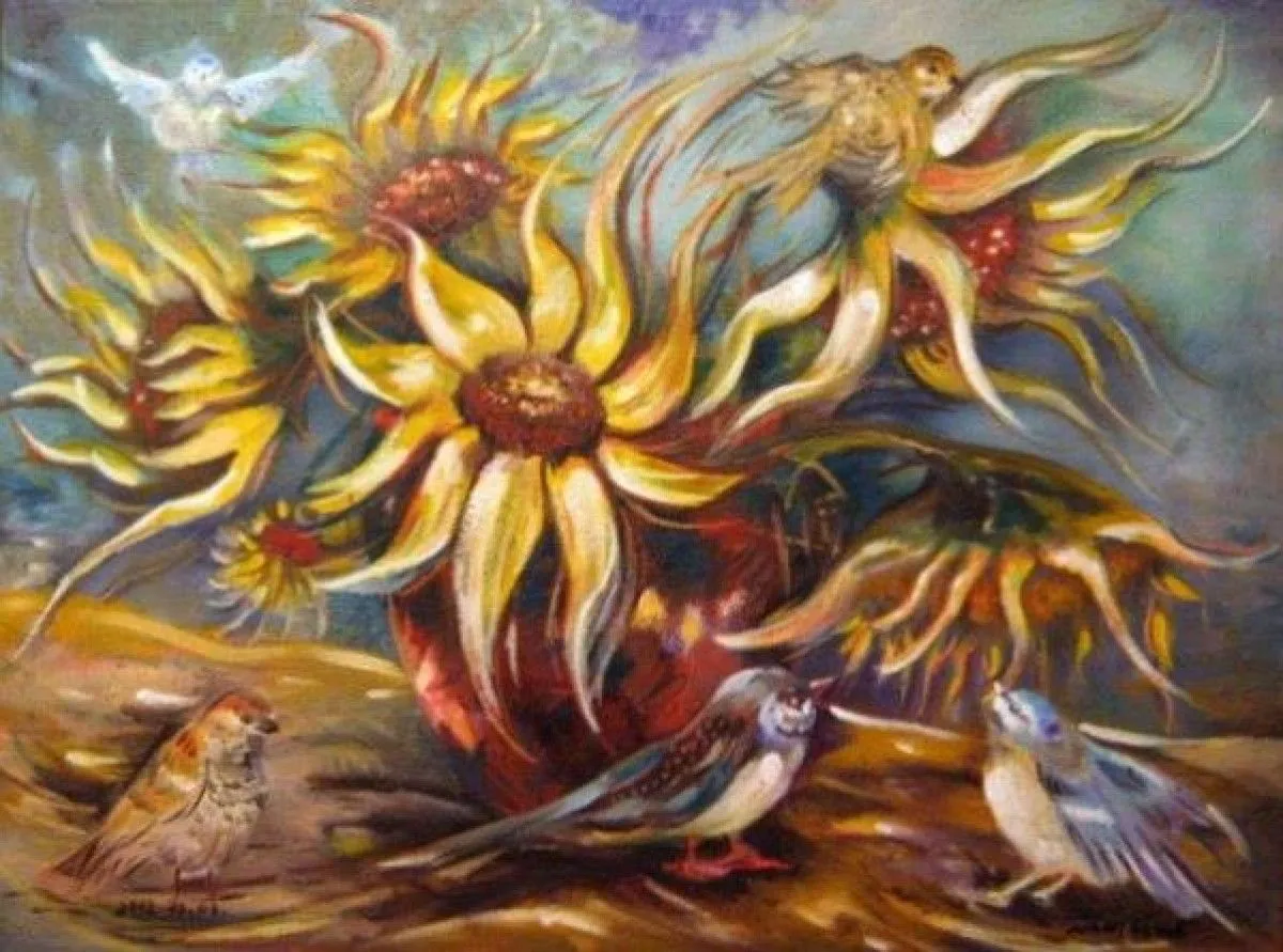 Napraforgó madarakkal, œuvre de József Nagy