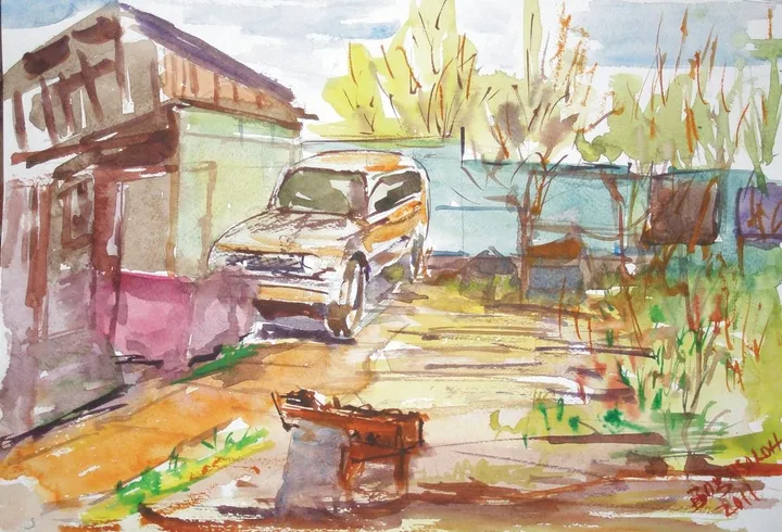 Inlaws' backyard, artwork by Akpan Usoroh