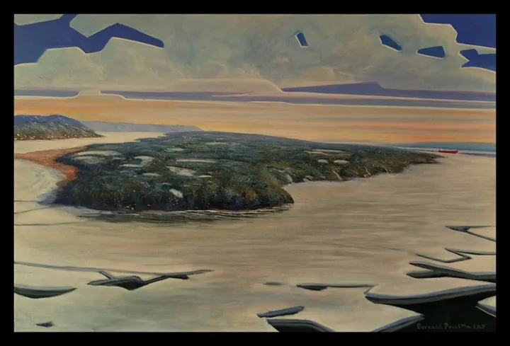 Y a l' tour de l'île  Quarante-deux milles  De choses tranquilles  Pour oublier grande blessure  Dessous l'armure Été, hiver,  Y a l' tour de l'île  L'Île d'Orléans (Collection le tour de l'île #1), artwork by Bernard Proulx