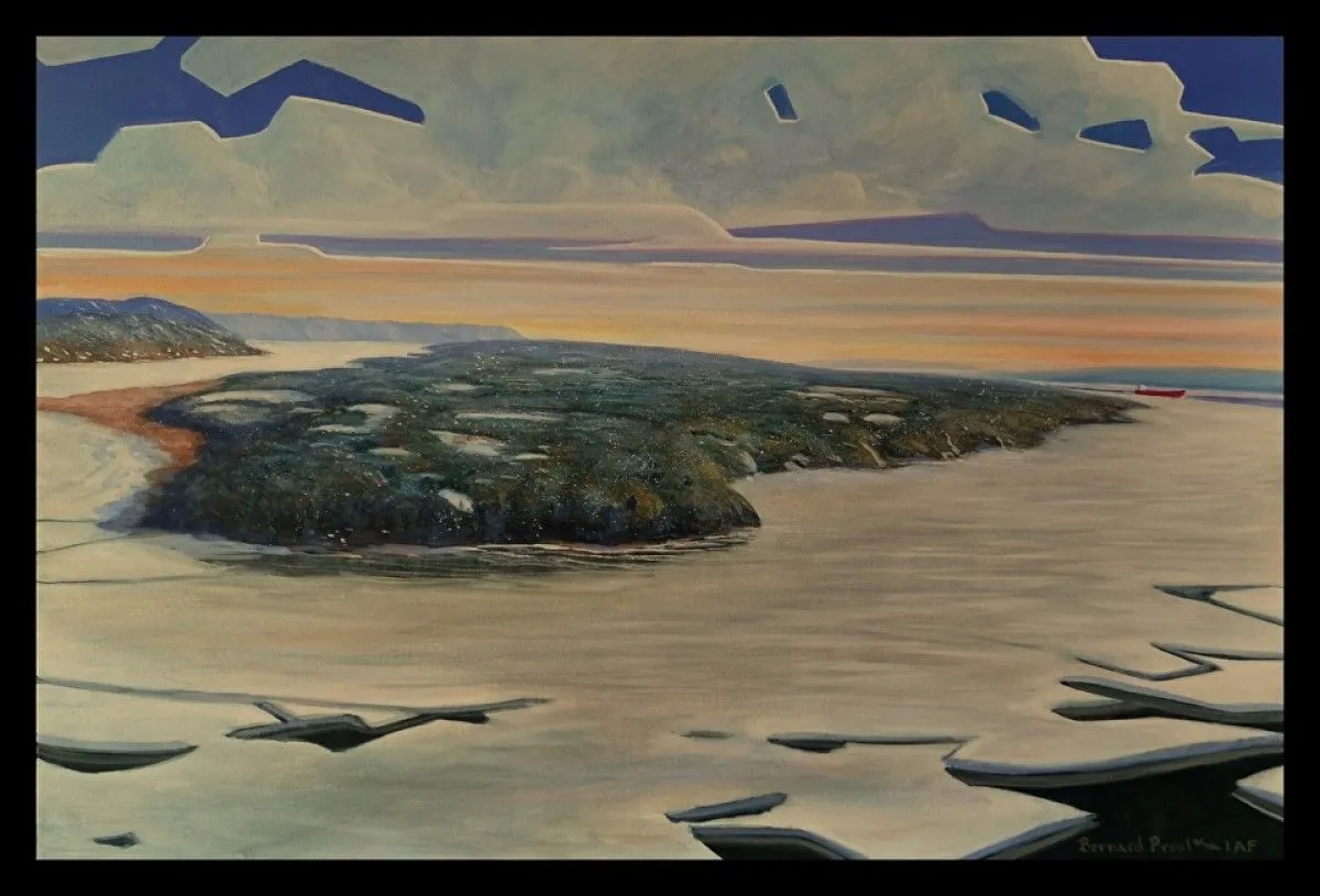 Y a l' tour de l'île  Quarante-deux milles  De choses tranquilles  Pour oublier grande blessure  Dessous l'armure Été, hiver,  Y a l' tour de l'île  L'Île d'Orléans (Collection le tour de l'île #1), artwork by Bernard Proulx