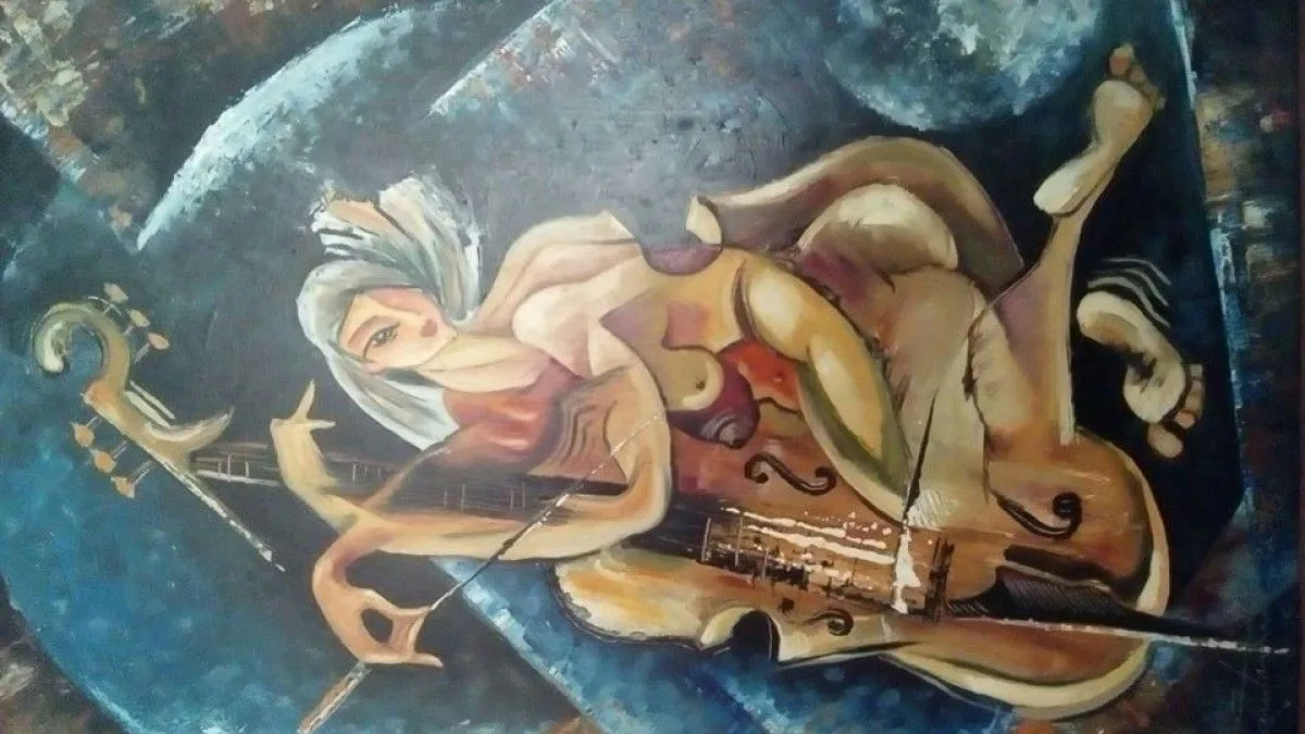 the woman with the violin, artwork by Nelu M?st?c?neanu