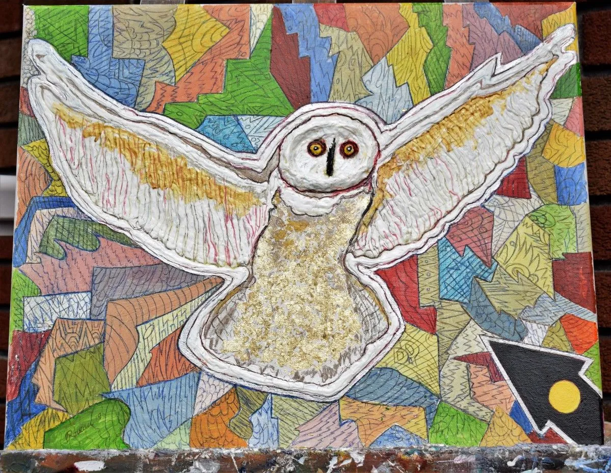 Hibou doré, œuvre de Denis Roucau