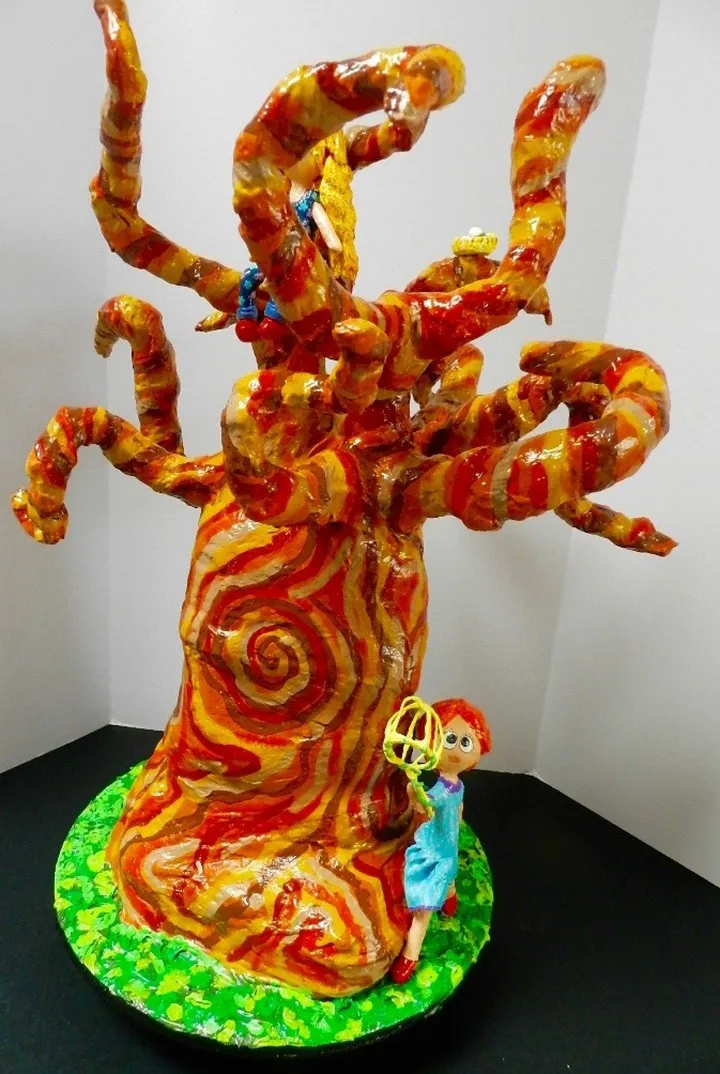Children playing in the tree, artwork by Dania Morales