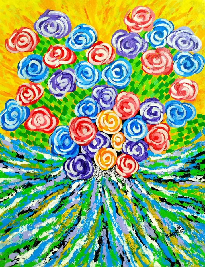 Floral original signed, œuvre de Maggie Lee