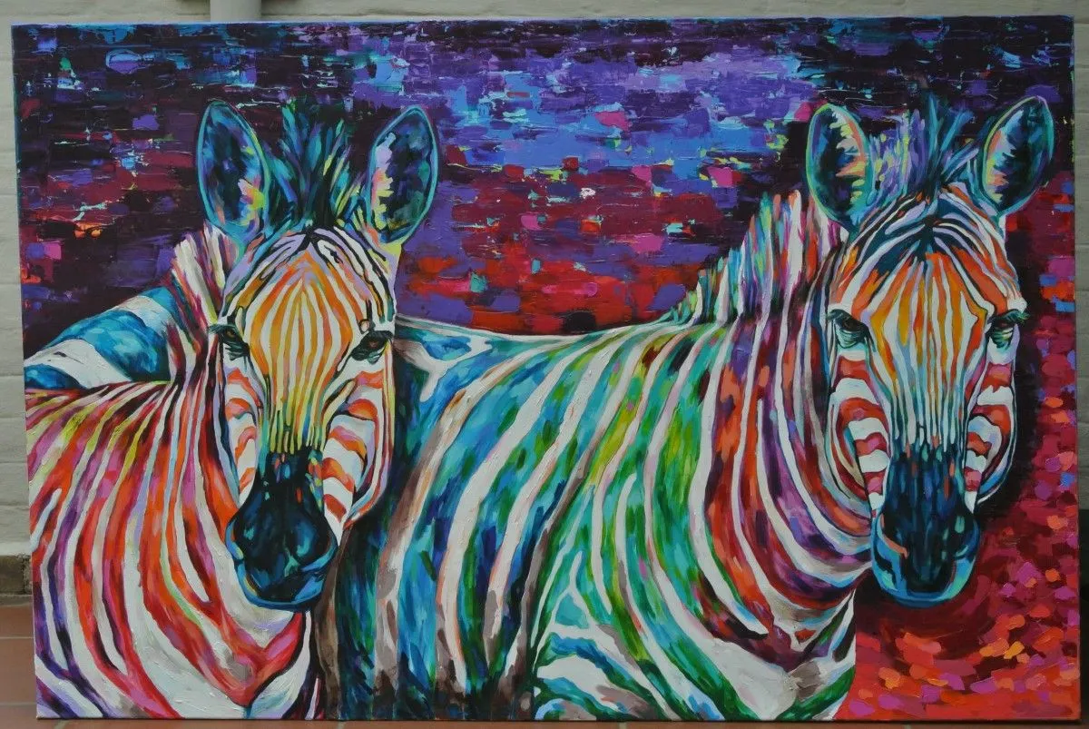 Colourful zebras, artwork by Michelle Sacks