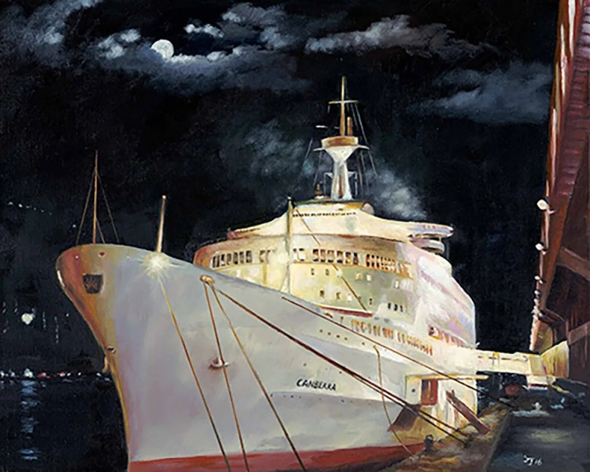 Cruise Liner Canberra Overnight in Hong Kong, artwork by Steve James