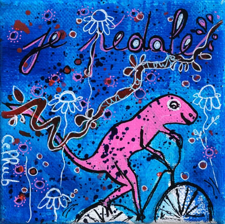 Léazrd sur vélo, artwork by Céline Hubert