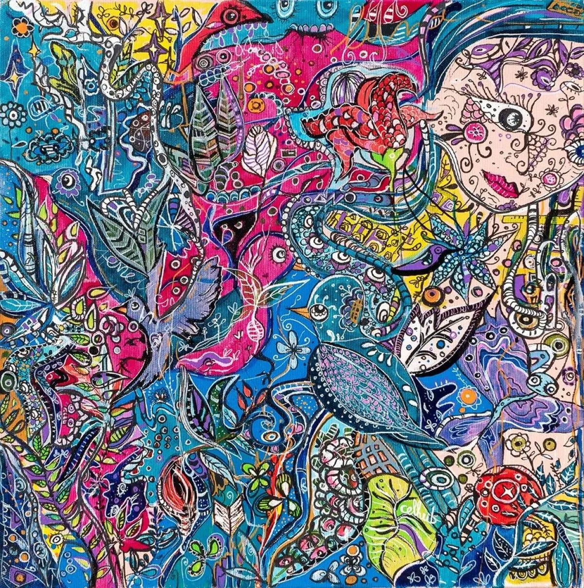 Paloma nourrit les palombes, artwork by Céline Hubert