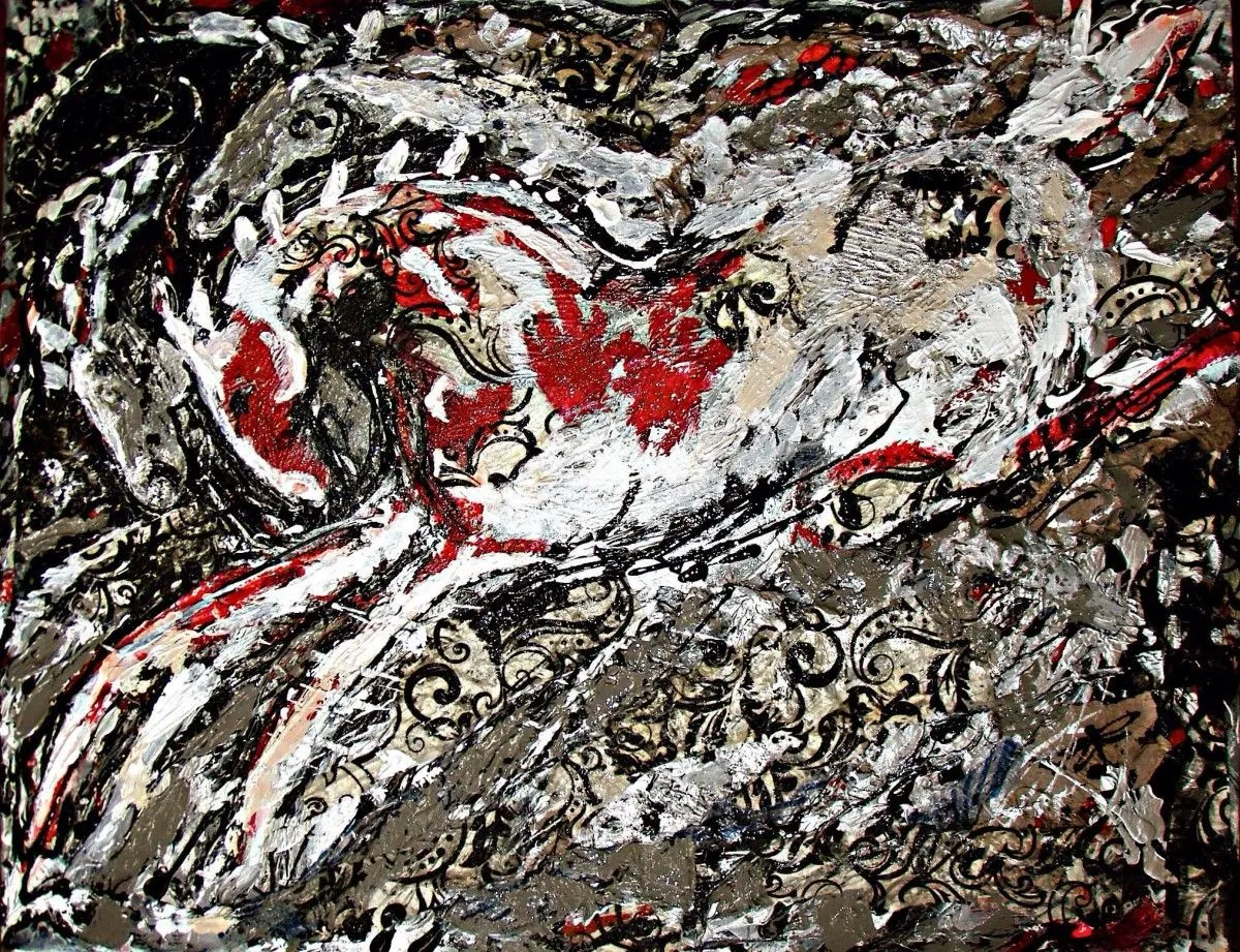 Abstract Horses In Black and Red, artwork by Ursula Lampron