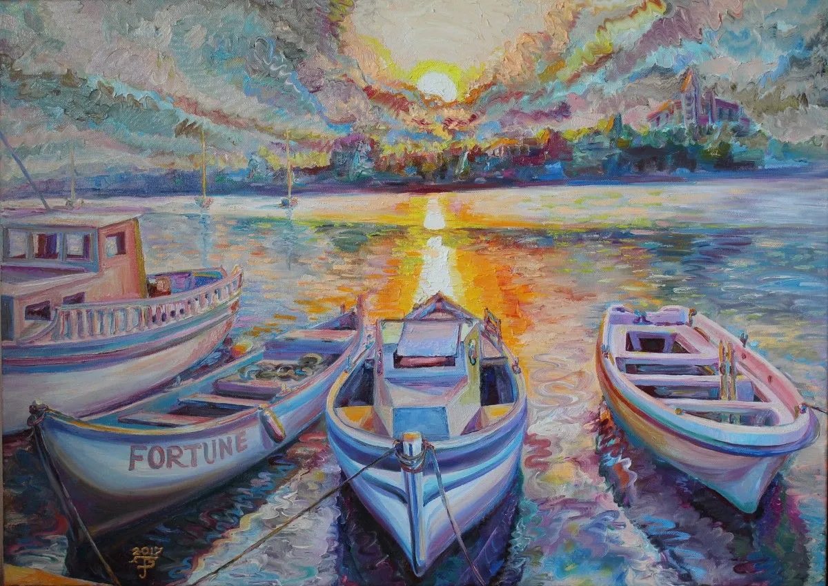 Evening on the berth, artwork by Halyna Luzhevska  (Gairai)