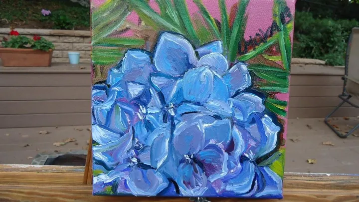 Blue hydrangea, artwork by Ligia Moya