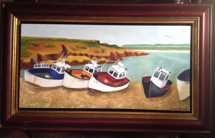 13- Les bateaux du porc Hold Harry, les Ïles de la Madeleine, œuvre de Lynda Hamel
