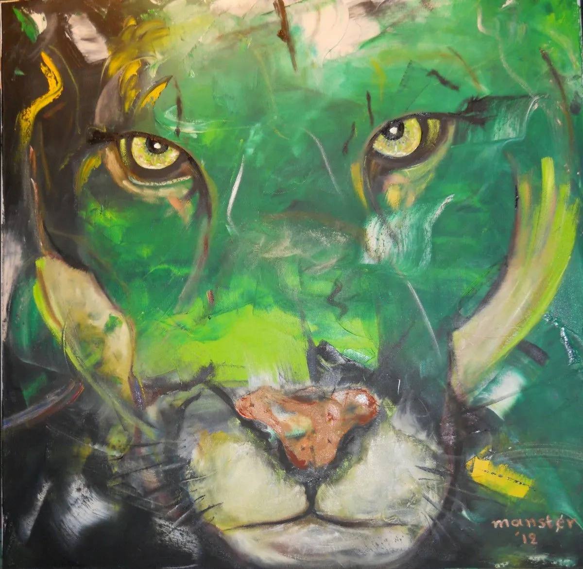 Green angry puma, artwork by Manolis Stratakis